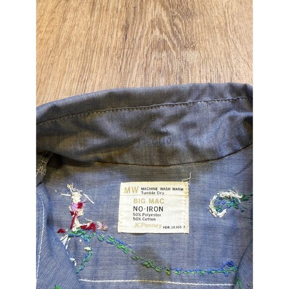 Vintage JC Penney Big Mac Cotton Chambray Sewn Button Up Shirt Art Deco Cottagec - Picture 7 of 11